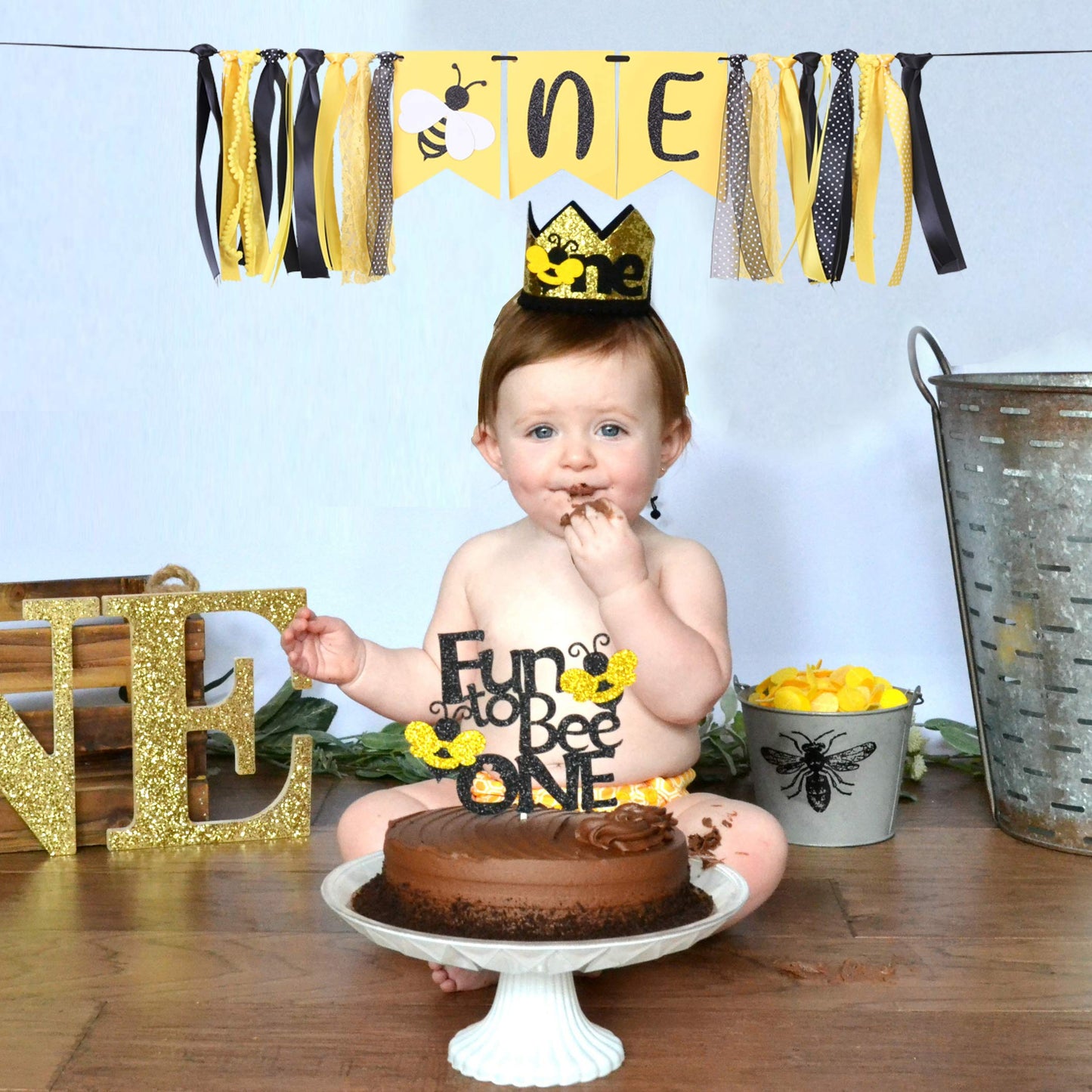 Little Bee 1st Birthday High Chair Banner - Yellow High Chair Banner, Sweet Party Decoration, Bee Day Theme, Picnic