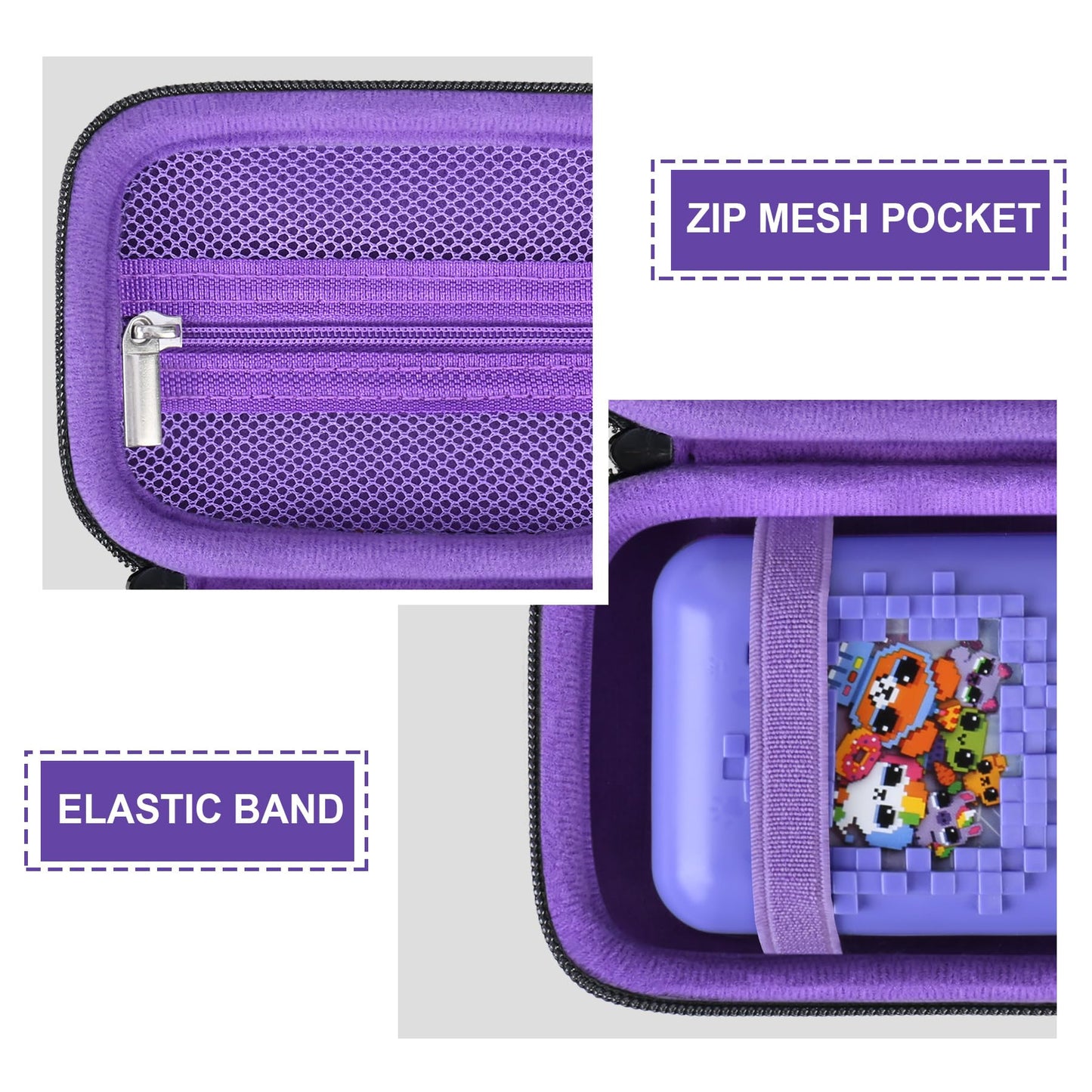 Supmay Carrying Case For Bitzee/Disney Interactive Toy/Magicals Interactive Toy Digital Pet, Gifts For Virtual Pet Enthusiast/Girls & Boys, Travel Case With Mesh Pocket For Battery, Cable,Black+Purple
