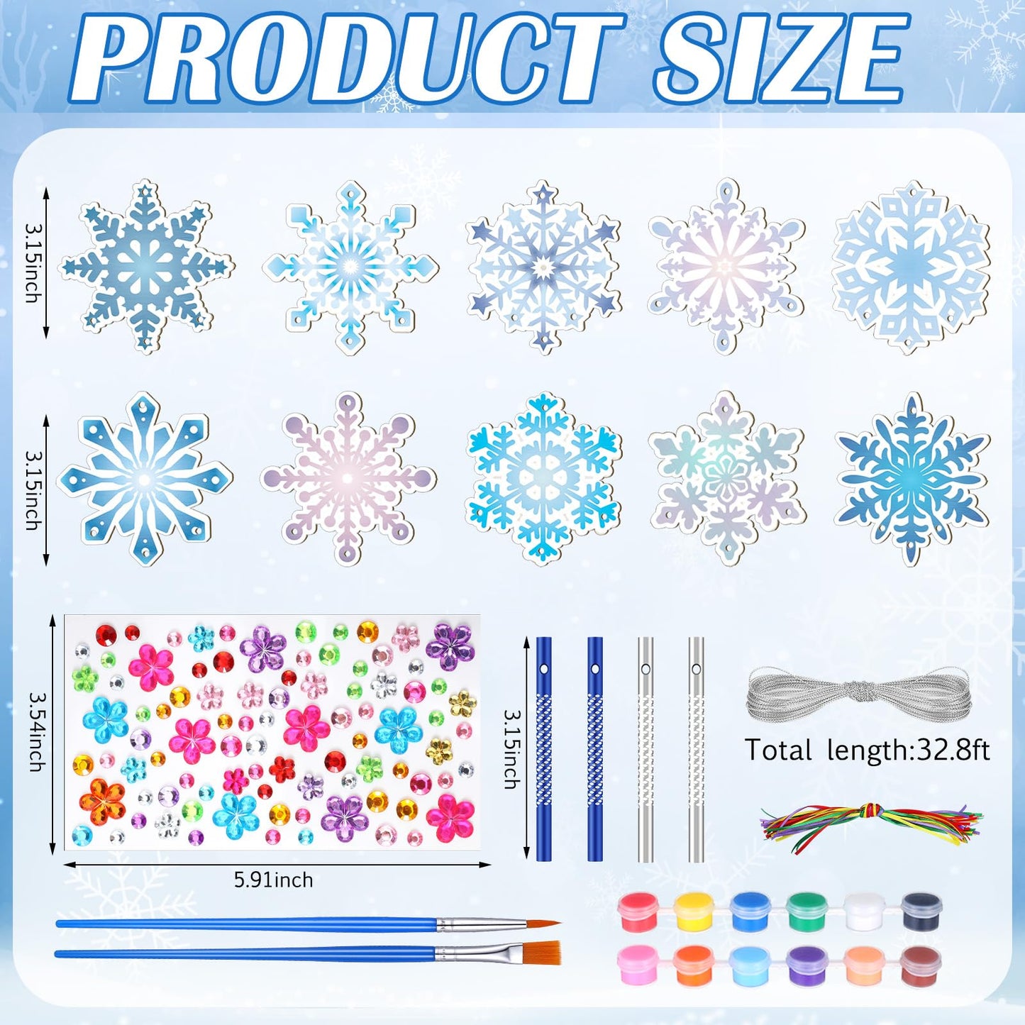 JellyArch Winter Snowflake Wind Chime Making Kit - 30 Pack DIY Wooden Ornaments for Kids - Multicolor - Small