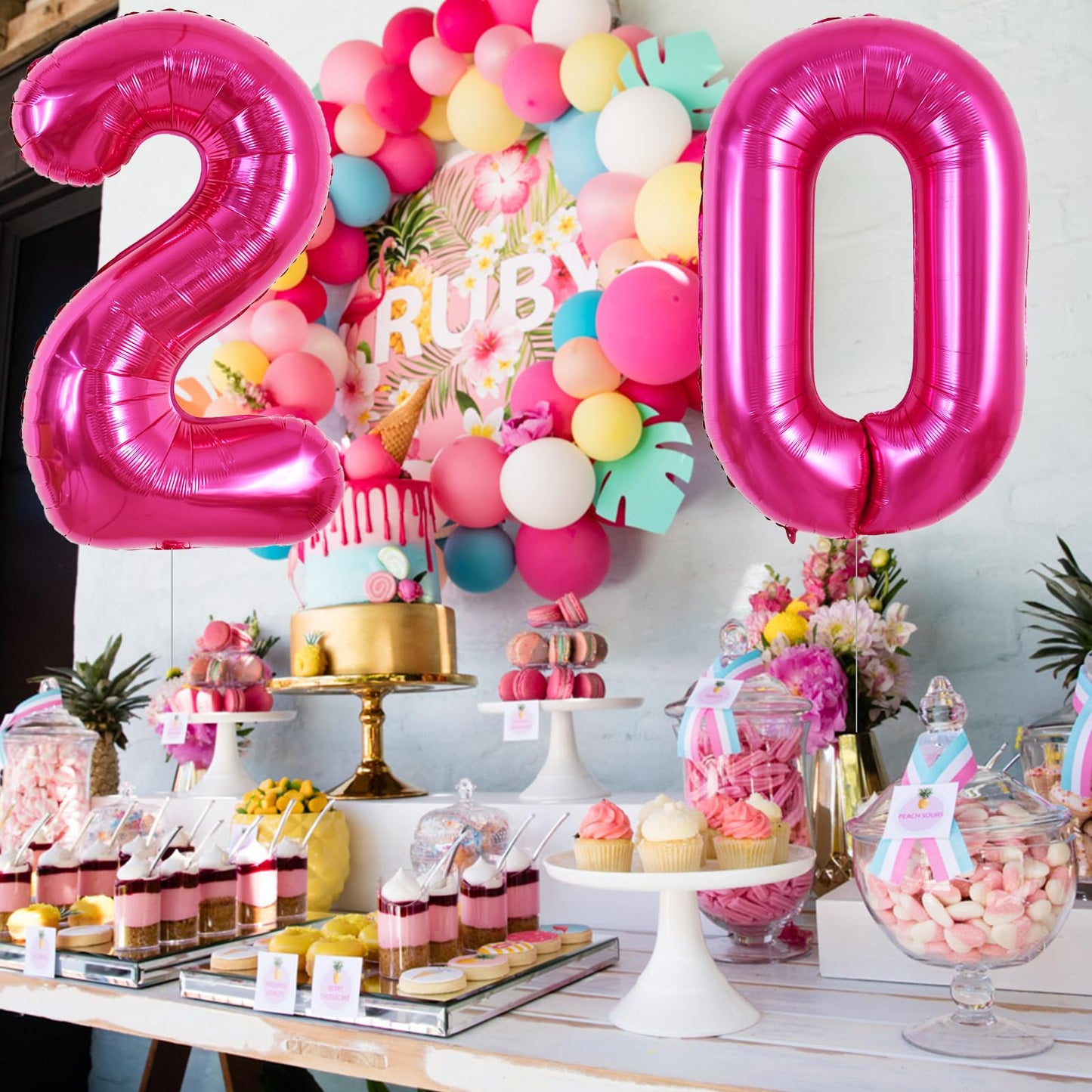 Toniful 40 Inch Hot Pink Large Numbers Balloon 0-9 Birthday Party Decorations,Foil Mylar Big Number 0 Balloon Digital 0 For Birt