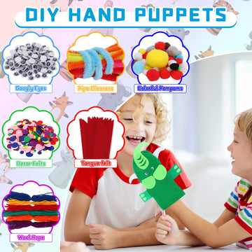 12 Pieces Diy Hand Puppets Making Kit Felt Sock Creative Art Craft Making Your Own Puppets Colorful Pompoms Wiggle Googly Eyes S