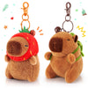 Achwishap Capybara Plush Keychain Set - Cute Brown Stuffed Animals, Turtle & Strawberry Hat, Soft Cotton Toys for Kids & Adults