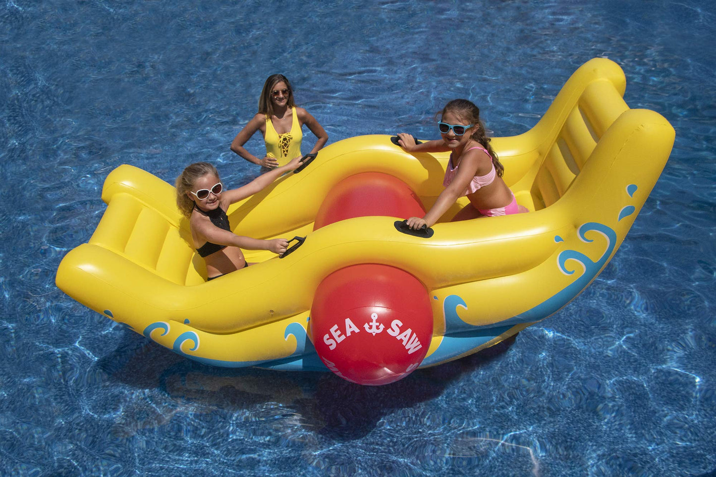 Swimline Sea Saw Rocker Pool Float for 2 - Heavy Duty PVC, Yellow, 100"x60"x43", Easy Grab Handles, Model 9058
