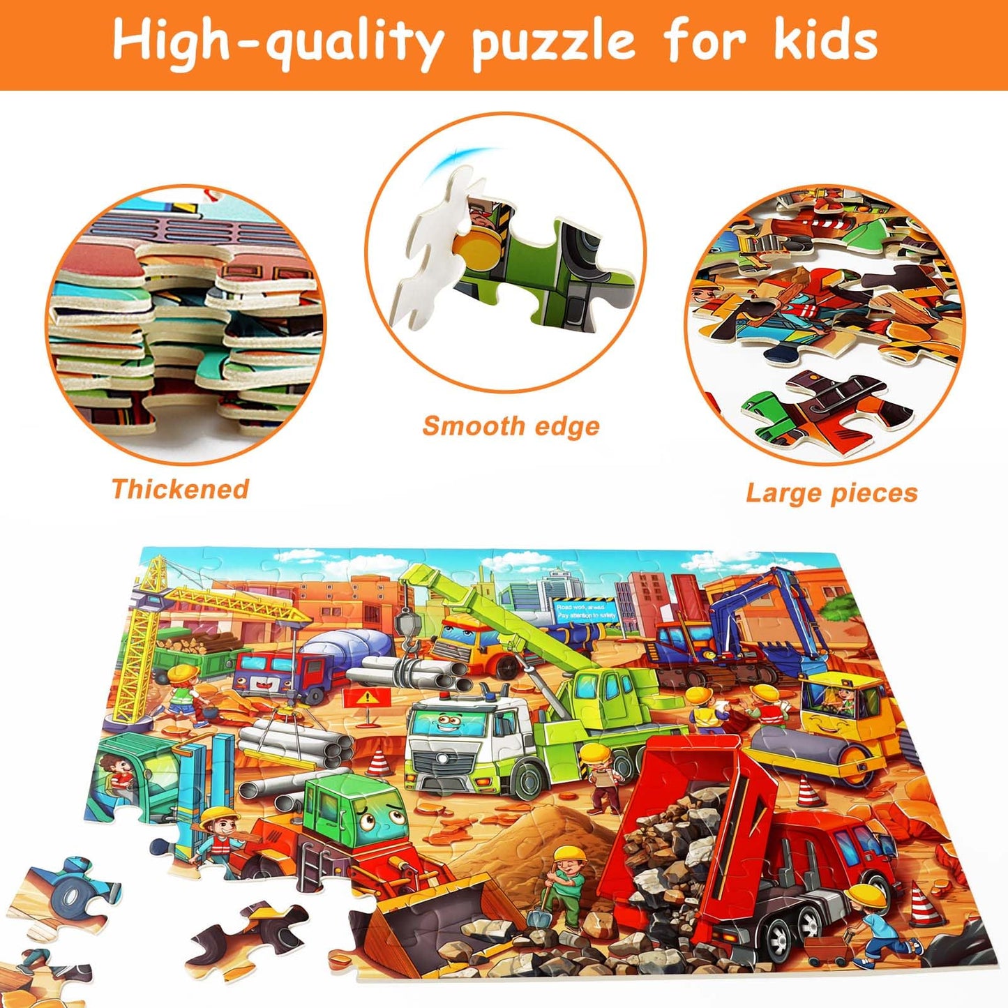 Large Piece Jigsaw Puzzles For Kids Ages 4-6 6-8 8-10 Year Old 100 Pieces Jigsaw Puzzles For Kids Construction Engineering Vehic