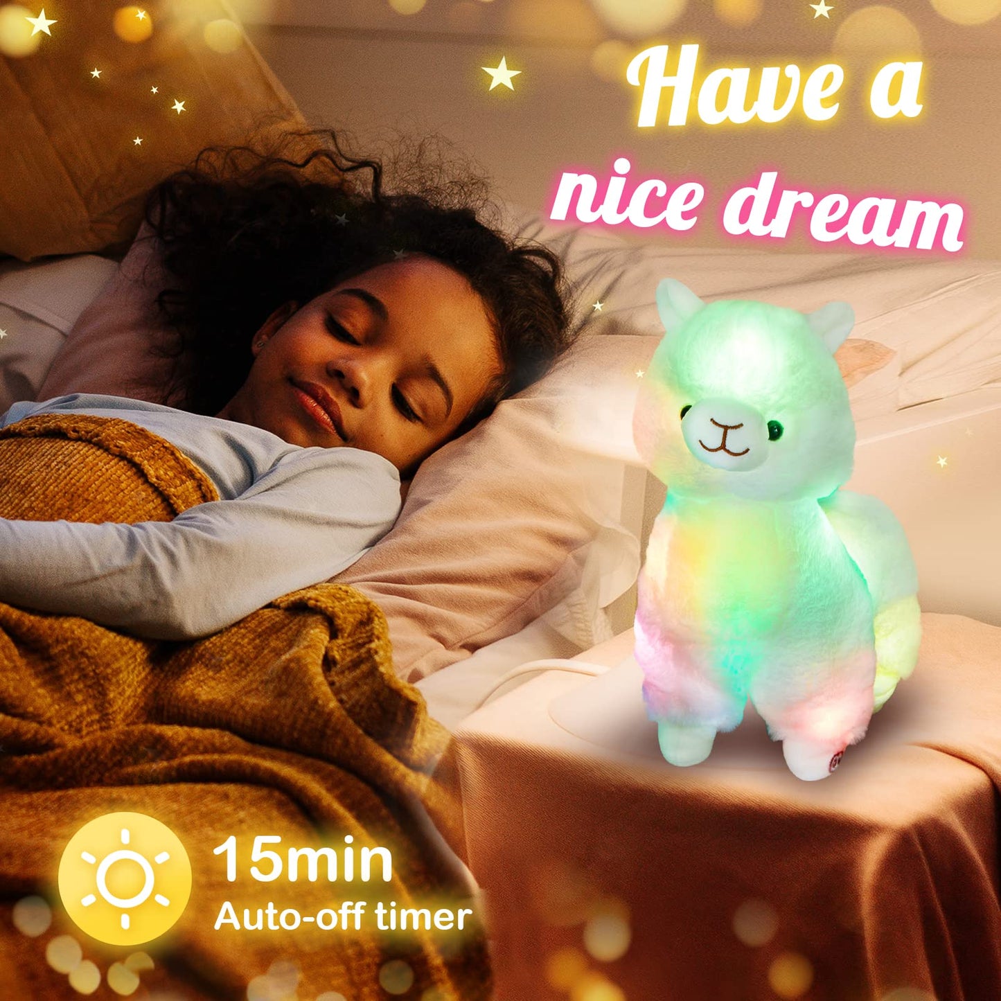 Bstaofy 13.5'' Light Up Alpaca Stuffed Animals Led White Llama Soft Plush Toy With Colorful Night Lights Glow Bedtime Pal Gift For Toddler Kids On Birthday Holiday