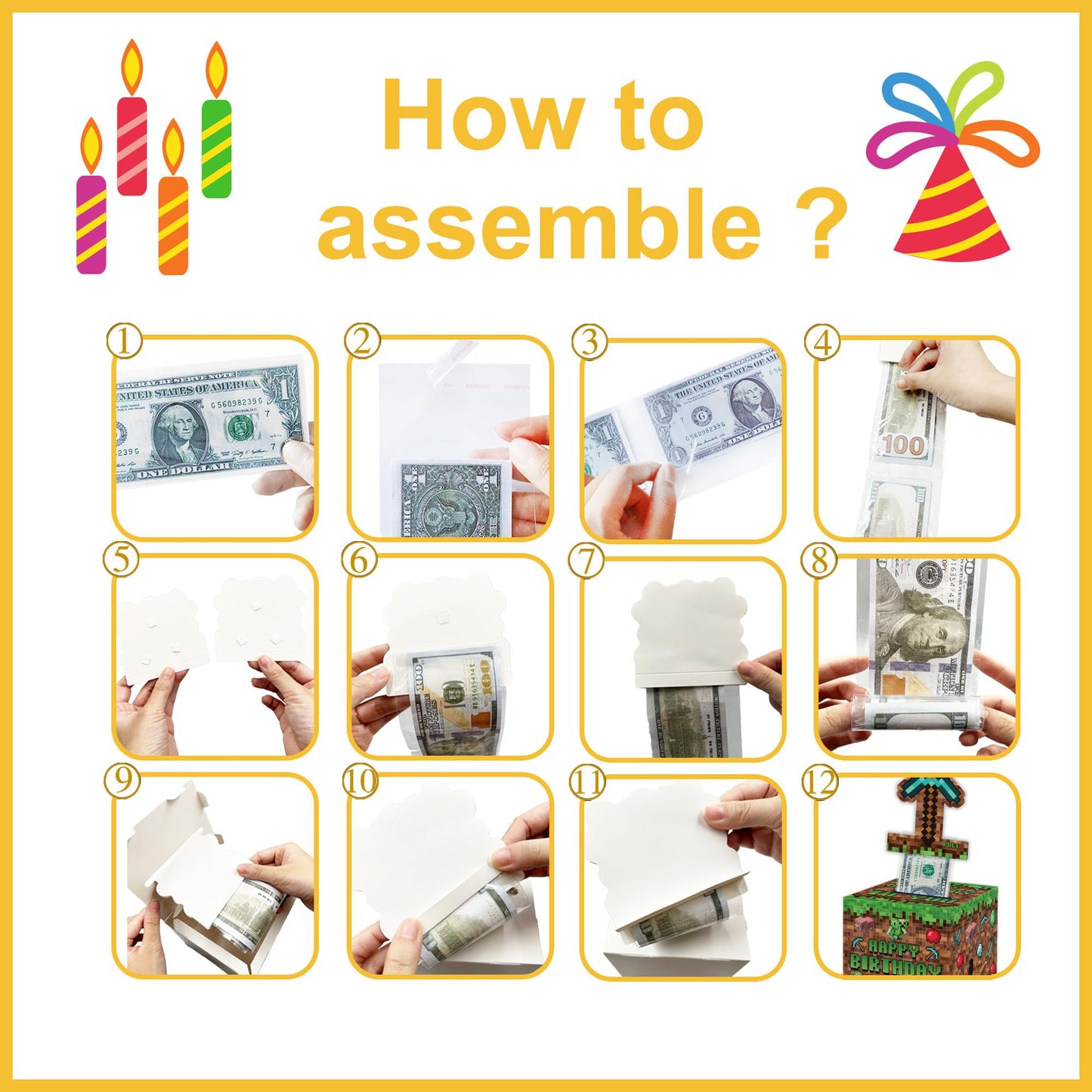 Surprise Money Box Gift Pull For Game Lover- Pixel Game Happy Birthday Money Box For Cash Gift Set Included Happy Birthday Card