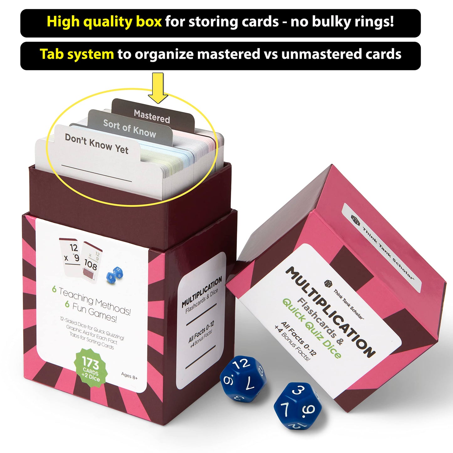 Think Tank Scholar Math Flash Cards & Dice - Addition, Subtraction, Multiplication, Division, 3.1” x 5.2”, Cardstock, Model TTS-3-7