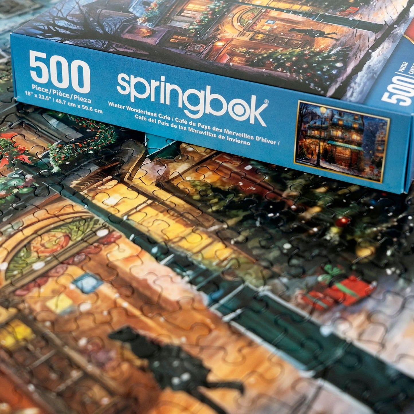 Springbok 500 Piece Jigsaw Puzzle - Winter Wonderland Cafe Scene, Cardboard, Model 34-01698