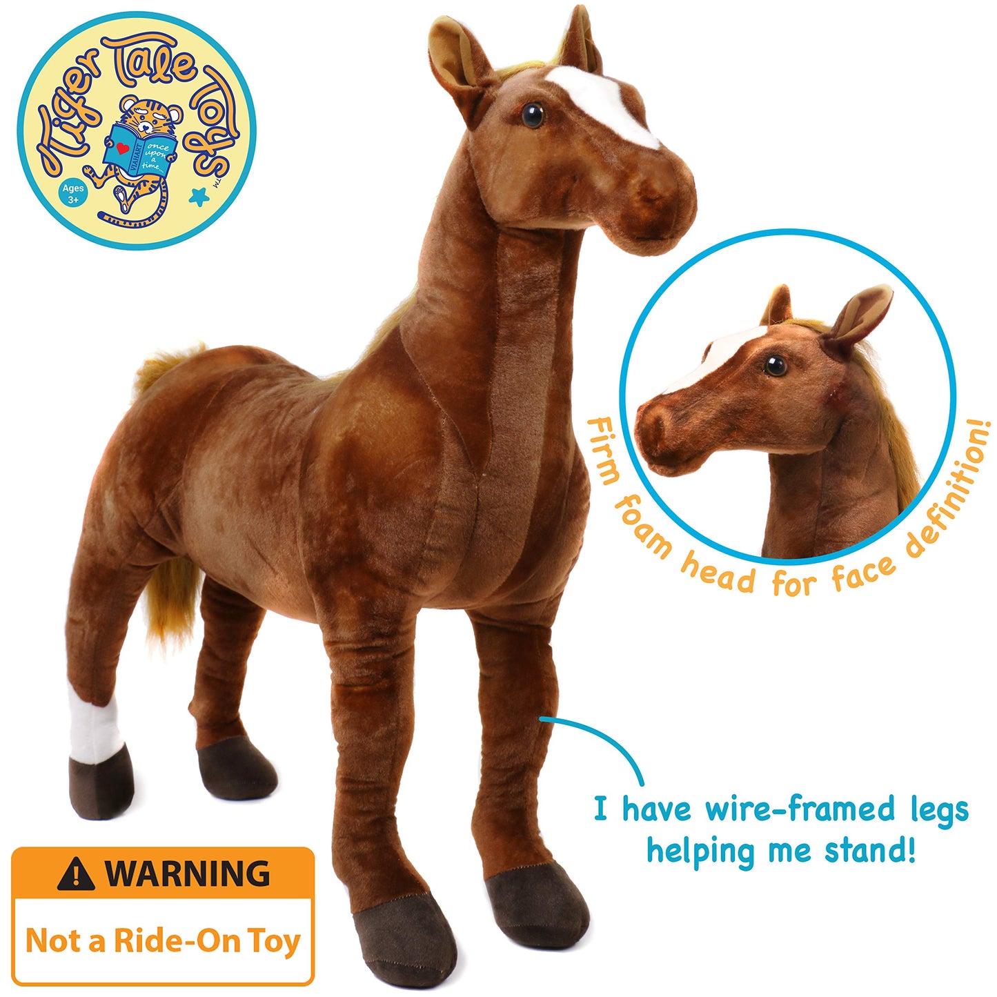 TigerHart 3 Foot Plush Pony - Thoroughbred Horse Stuffed Animal, White, Foam-Wrapped Wires