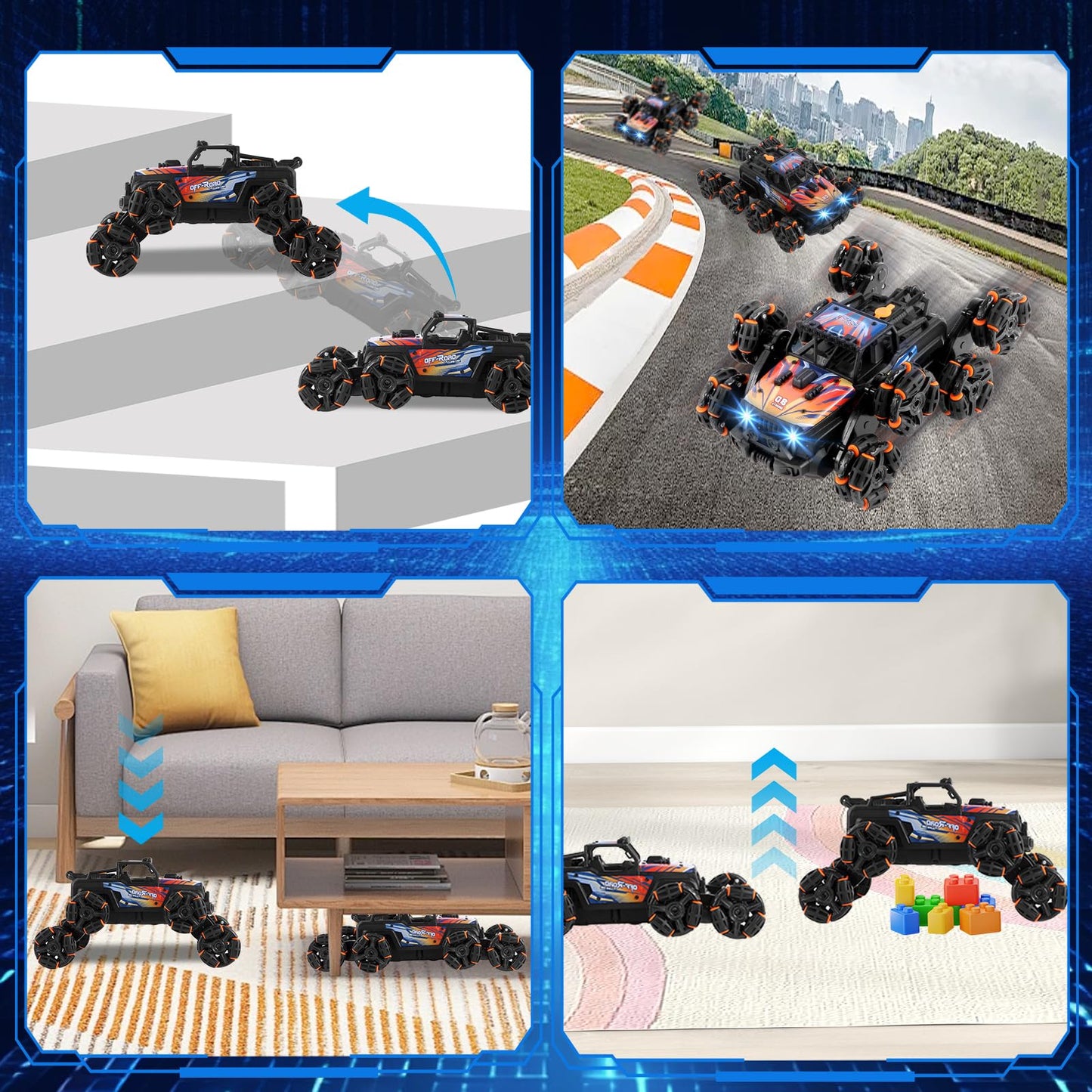 UrZoo 8 Wheels Remote Control Car, 2.4GHz Gesture Sensing RC Stunt Car with Spray & Cool Light for Kids 9-12 Year Old Christmas