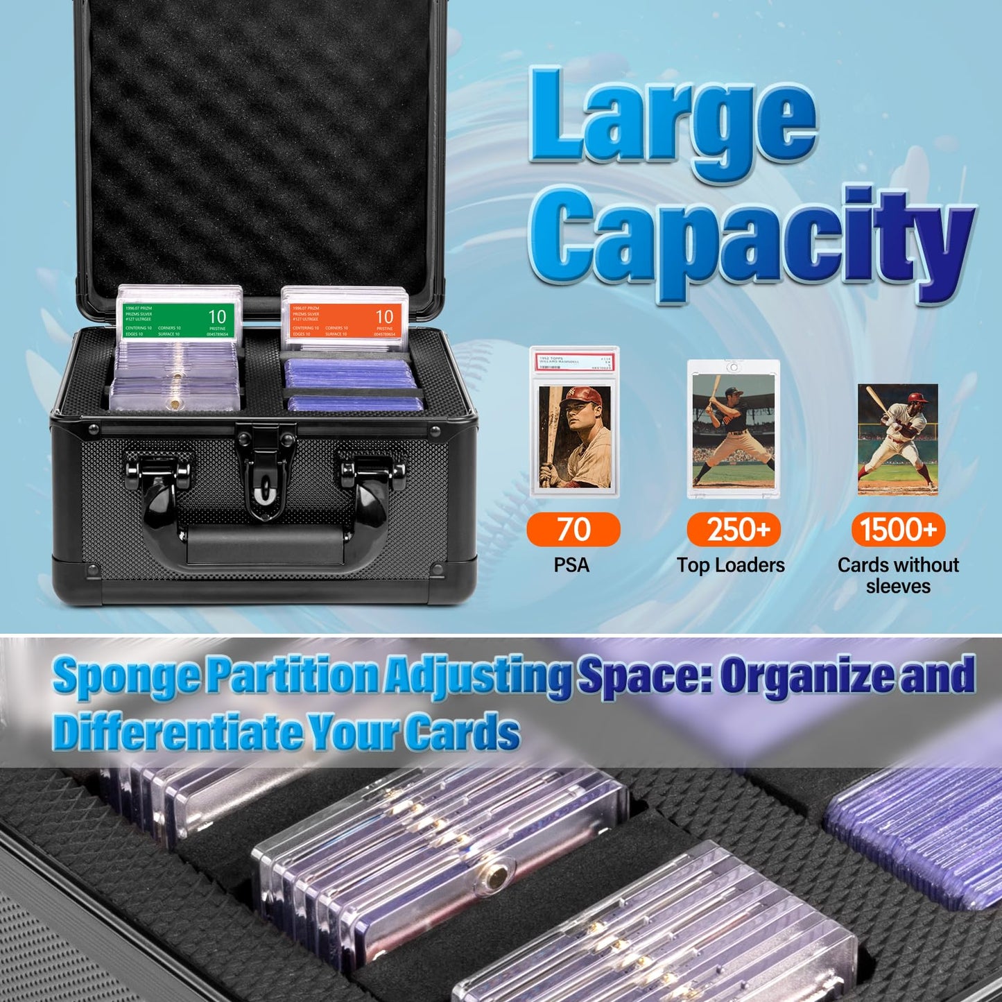 MewVeer Trading Card Storage Box  Graded Card Case  Top Loader Storage Cases with Lock  Hard Card Boxes for Sports Cards hold up to 70 PSA  250+ Top Loaders