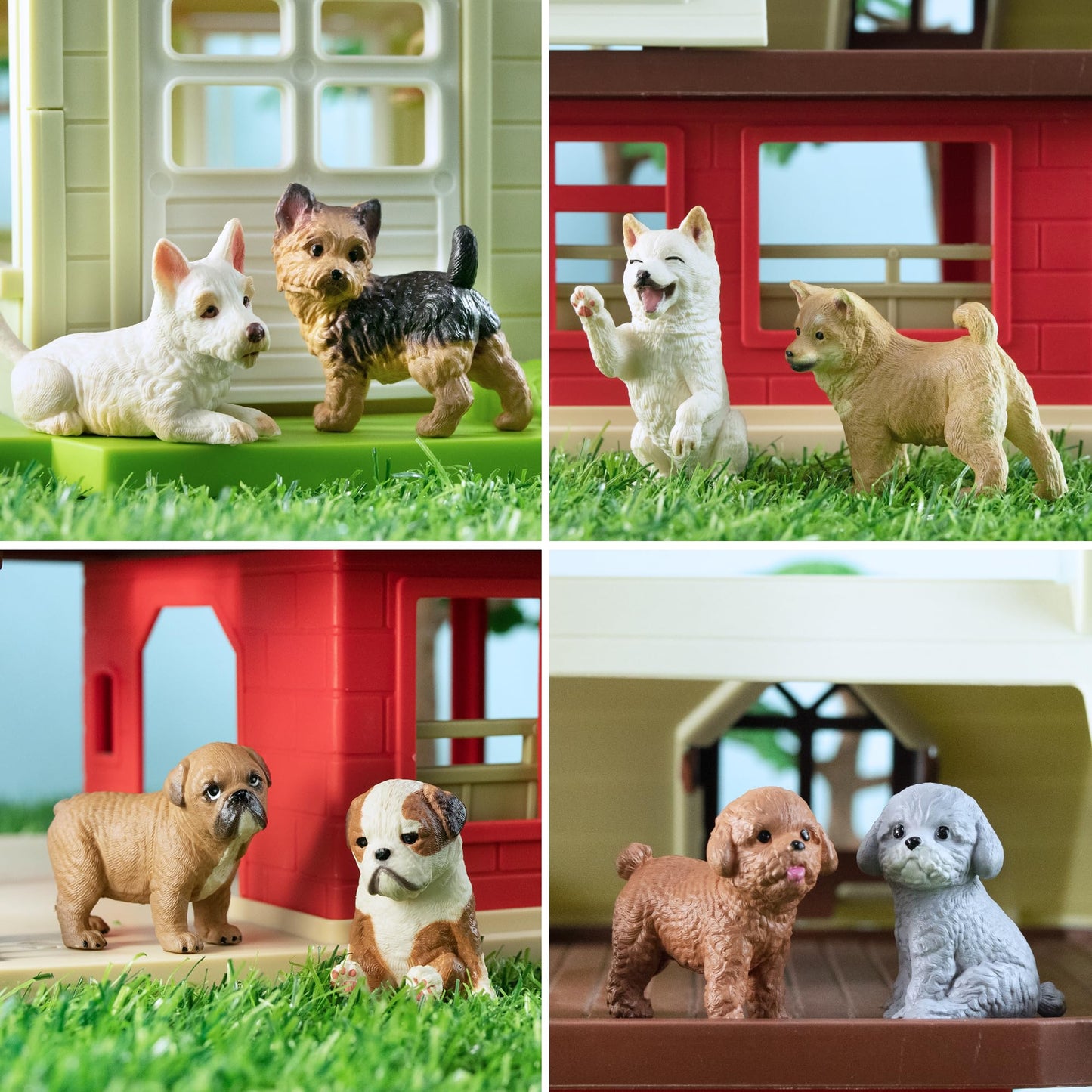 Eyscota 12Pcs Dog Figurines, Realistic Plastic Puppy Figurines, Hand Painted Emulational Tiny Dogs Animals Toy, Dog Cake Topper
