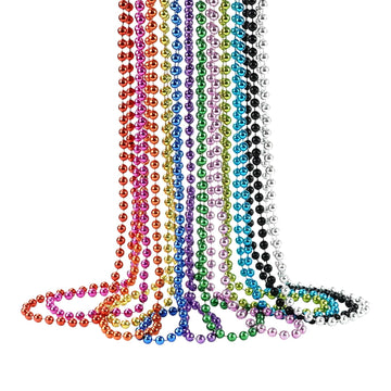 ZZYFGH 33'' 7mm Metallic Colors Bead Necklace Bulk, Mardi Gras Round Beaded Necklaces for Party Favors Costume Necklace (12 Pcs)