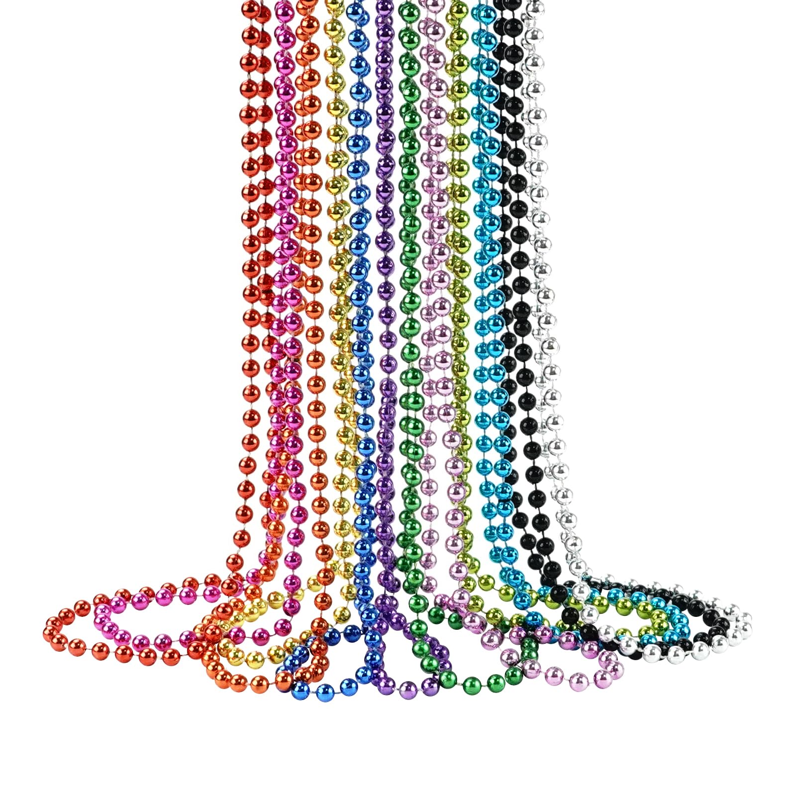 ZZYFGH 33'' 7mm Metallic Red/Silver/Blue Bead Necklace Bulk, Mardi Gras Round Beaded Necklaces for July 4th Party Favors Costume