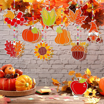 Beeveer 30 Sets Fall Plant Suncatchers Art Kits DIY Thanksgiving Pumpkin Maple Leaf Acorn Suncatcher Crafts Paint Your Own Windo