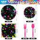 Spiareal 100 Pcs Glow Party Supplies Neon Party Plates Napkins Tableware Neon Glow Birthday Colorful Graffiti Party Decoration F