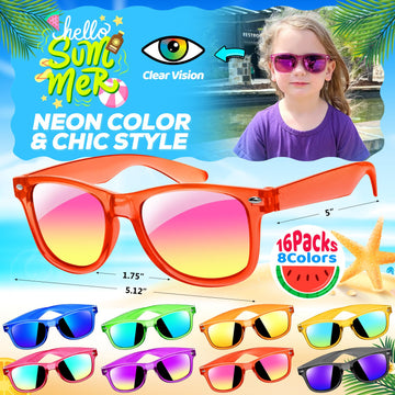 Joycover 16 Pack Kids Sunglasses Bulk, Kids Sunglasses Party Favor, Translucent Sunglasses For Kids With Uv 400 Protection, Part