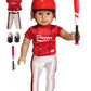 American Fashion World Red Baseball Uniform for 18-Inch Dolls | Accessories Included | enhanced Quality & Trendy Design | Dolls Clothes | Outfit Fashions for Dolls for Popular Brands
