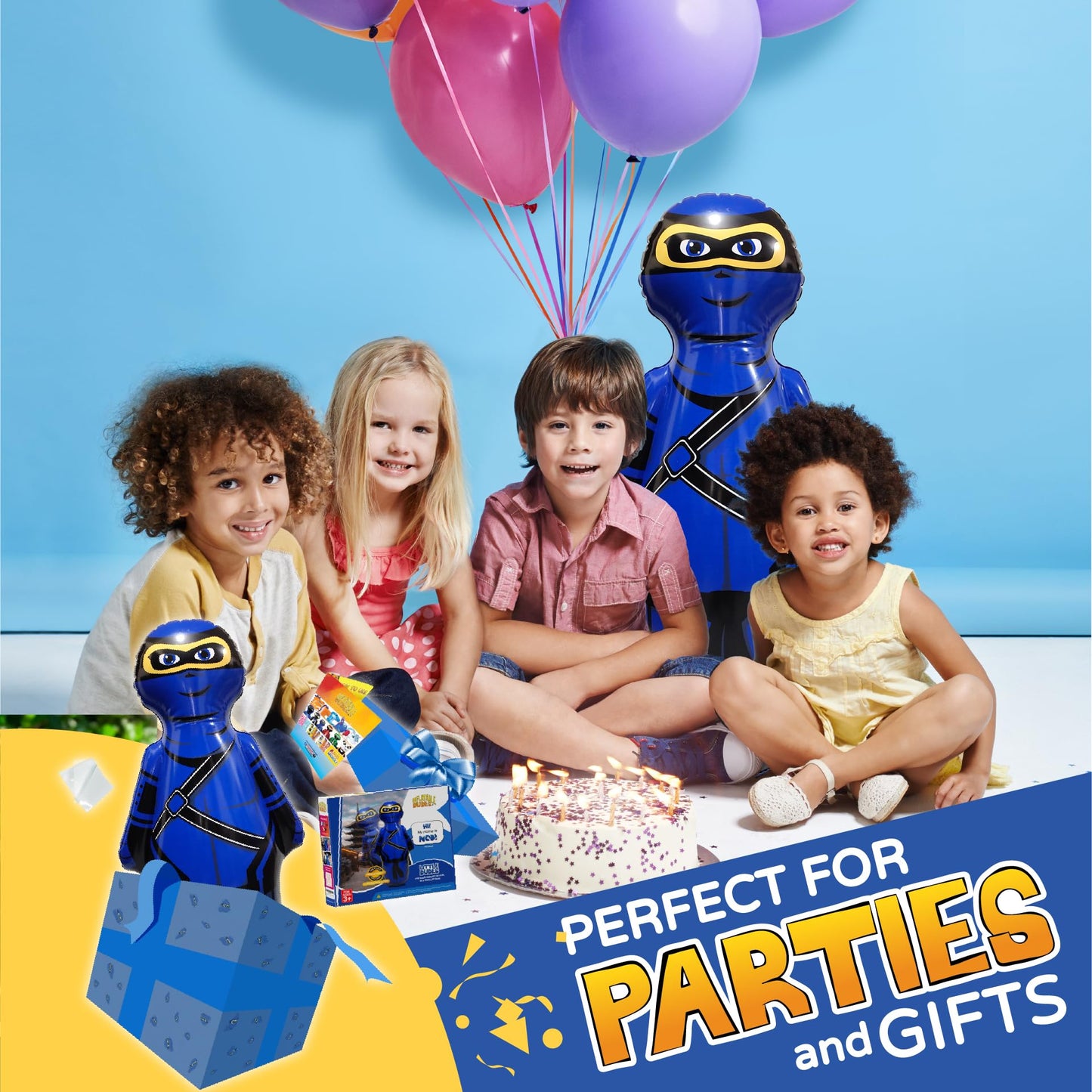 Inflatable Dudes Small Ninja 40 Inches -Kids Punching Bag | Already Filled With Sand| Bop Bag | Premium Inflatable Toy| Punching Bag For Kids| Bounce-Back | Indoor Outdoor -(Little Dudes- Nobi)