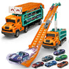 BainGesk Carrier Truck Toys for 2 3 4 5 6 Years Old Boys, 2.8 Ft Race Track Transport Cars Toys with 6 Die-Cast Metal Toy Cars,