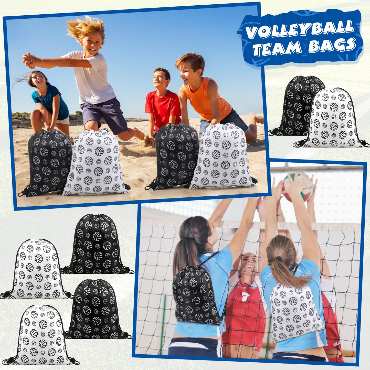 Poen 48 Pcs Volleyball Party Favors Include 12 Drawstring Backpack 12 Mini Volleyball 12 Keychain 12 Wax Thread Braided Bracelet