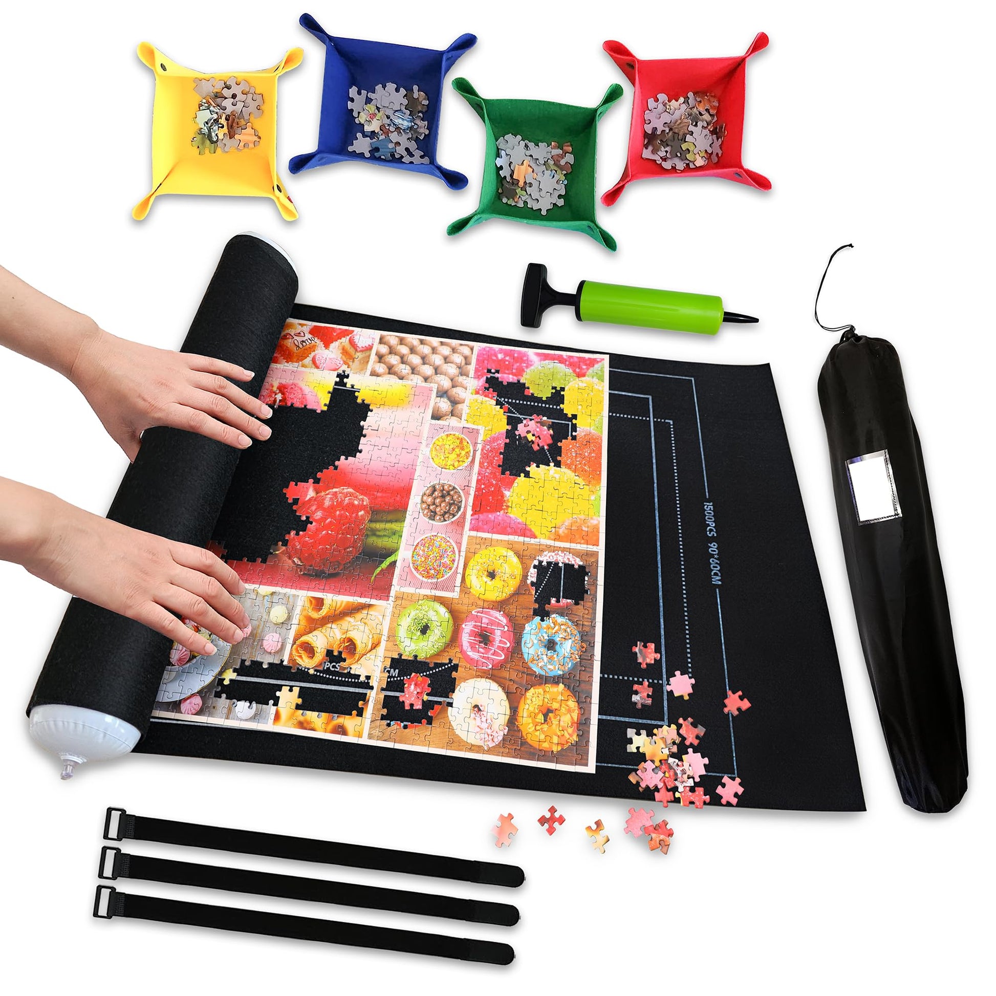 Jigsaw Puzzle Mat Roll Up Fits 500 1000 1500 Pieces Felt Mat Puzzle Mats Stow And Go Puzzle Saver, Puzzle Board Storage Puzzle Roll Up Mat Puzzle Keeper Holder Organizer (Black)