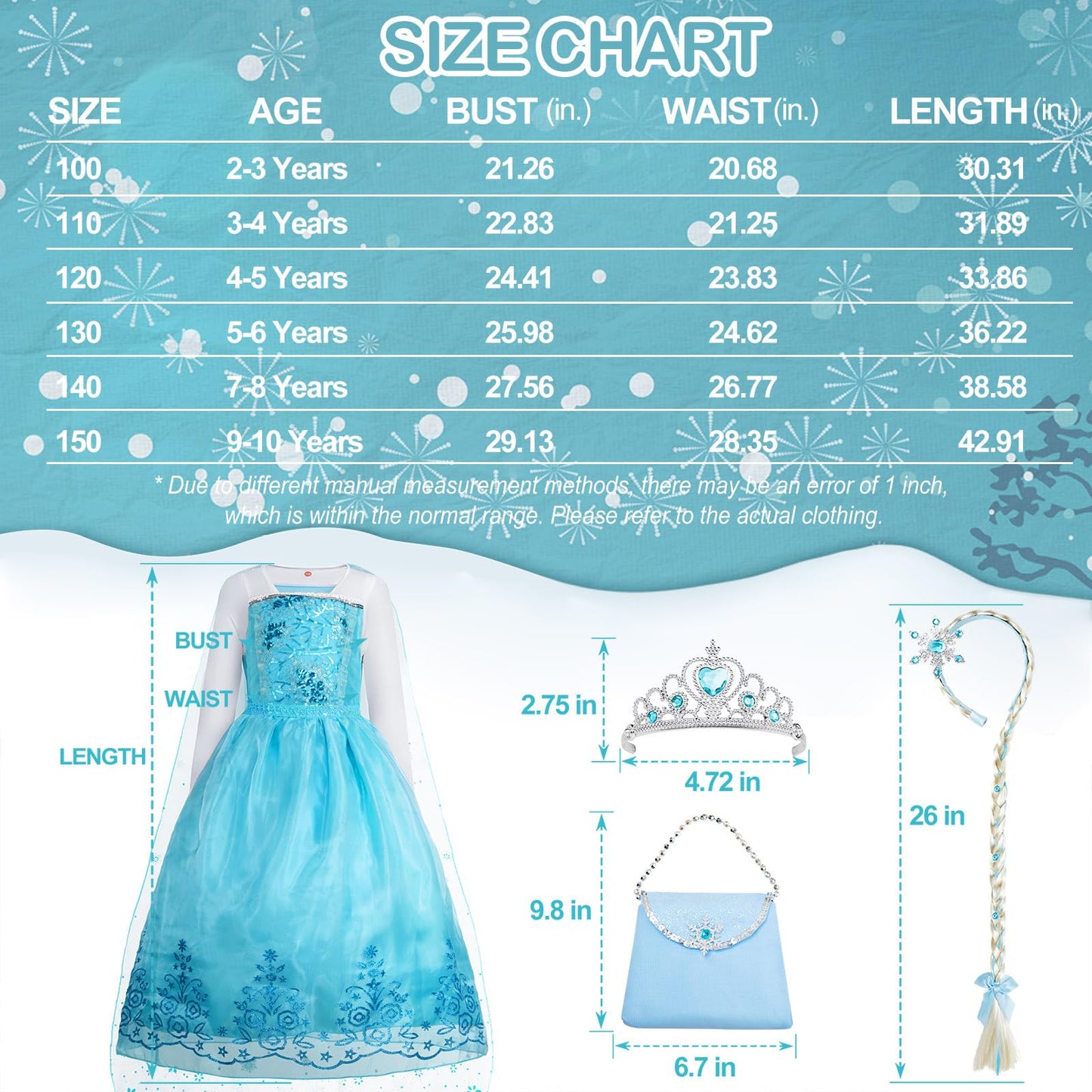 Davvew Princess Dress Light Up Halloween Costumes For Girls Age 3-10 Year Old Costume For Kids Toddler Dress Up Clothes