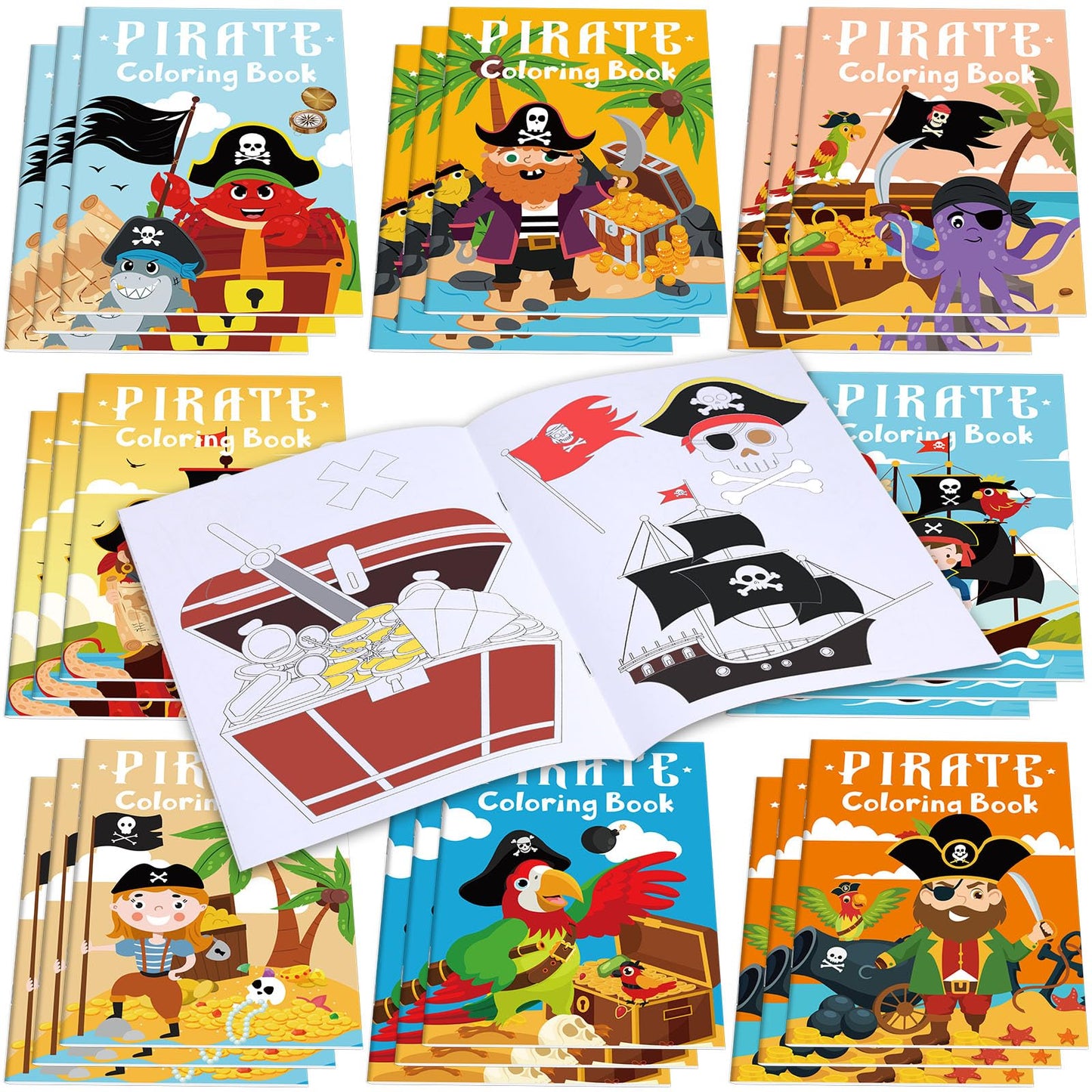 Faccito 24 Pcs Mini Pirate Coloring Books Bulk Pirates Parrot Painting Book Small Color Drawing Booklets DIY Drawing Activity Bo