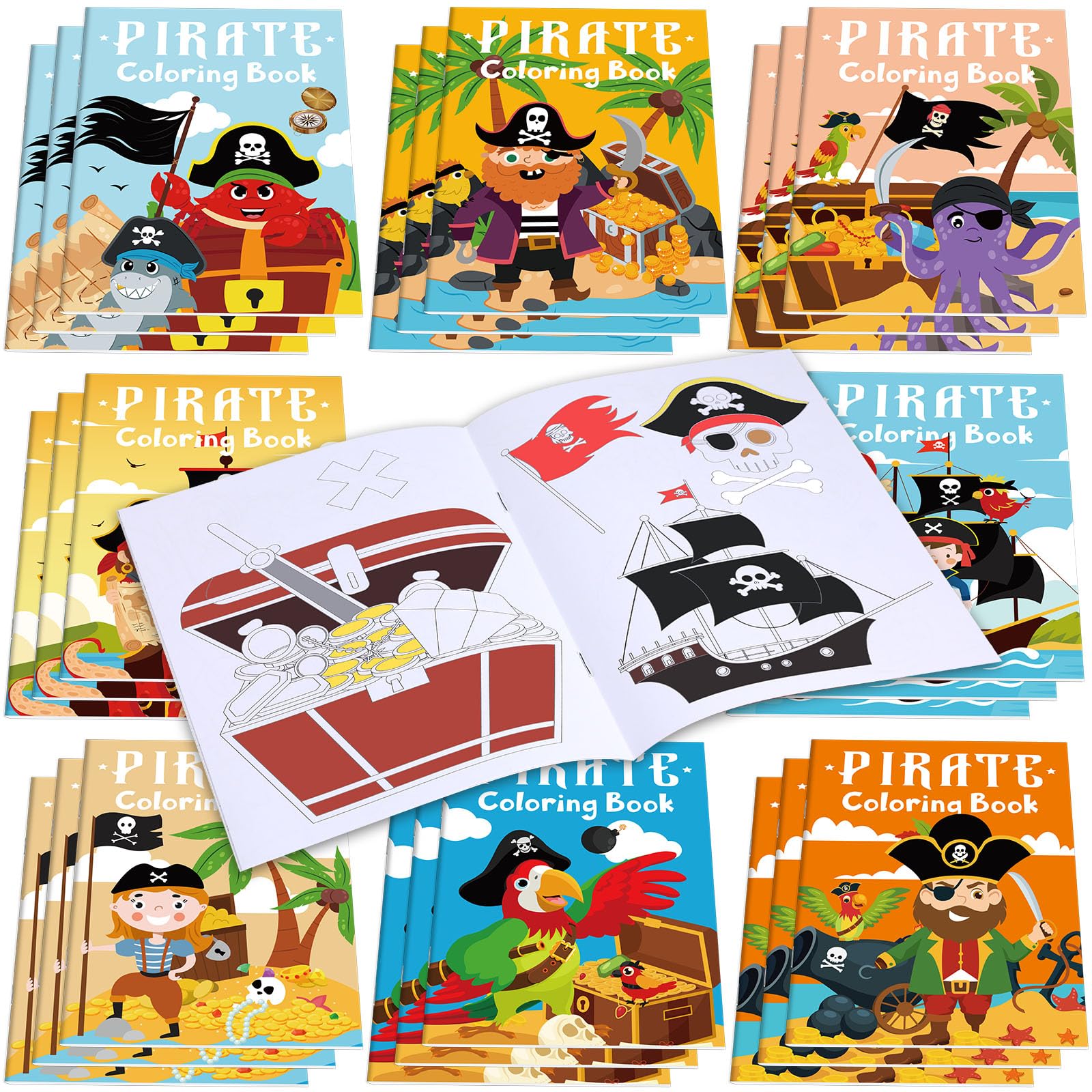 Faccito 24 Pcs Mini Pirate Coloring Books Bulk Pirates Parrot Painting Book Small Color Drawing Booklets DIY Drawing Activity Bo
