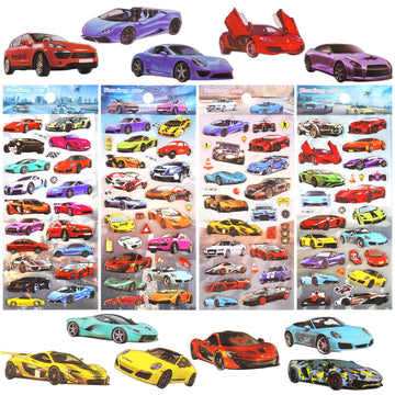 Shangrla Race Car Stickers For Kids Boys 3D Puffy Racecar Stickers For Toddlers, Puffer Bubble Racing Sticker, Reusable Cool Puff Sports Car Sticker, Party Favors 4 Sheet.