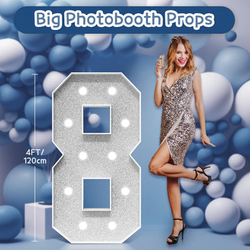 Imprsv Marquee Numbers Silver Birthday Decorations: Large 4 Feet Tall Light Up Numbers 18Th 80Th Party Decor Big Mosaic Cardboar