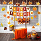 Tiamon 63 Pcs Thanksgiving Decorations Give Thanks Banner Fall Leaf Garland Turkey Pumpkin Hanging Swirls Decor Triangular Bunti