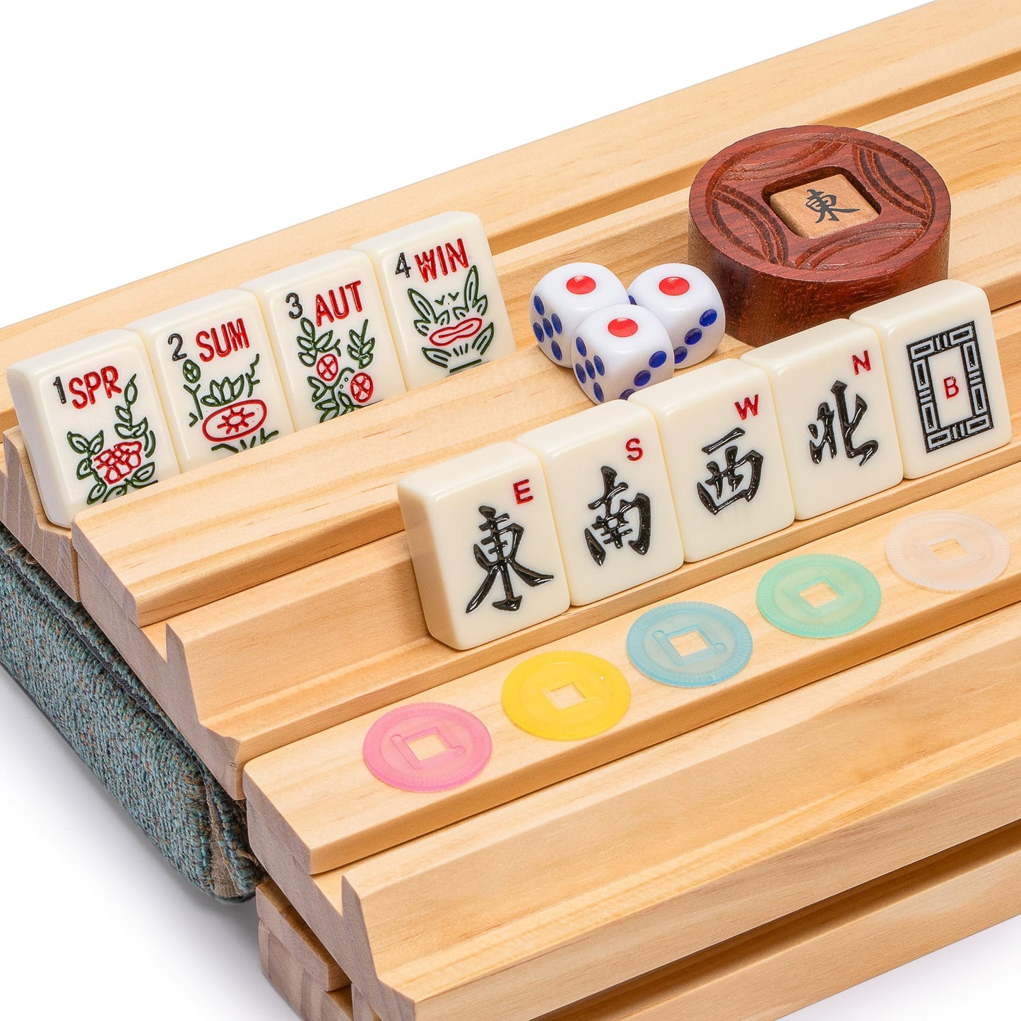 Yellow Mountain Imports American Mahjong Set, Heather With Soft Case - All-In-One Racks With Pushers, Scoring Coins, Dice, And Wind Indicator