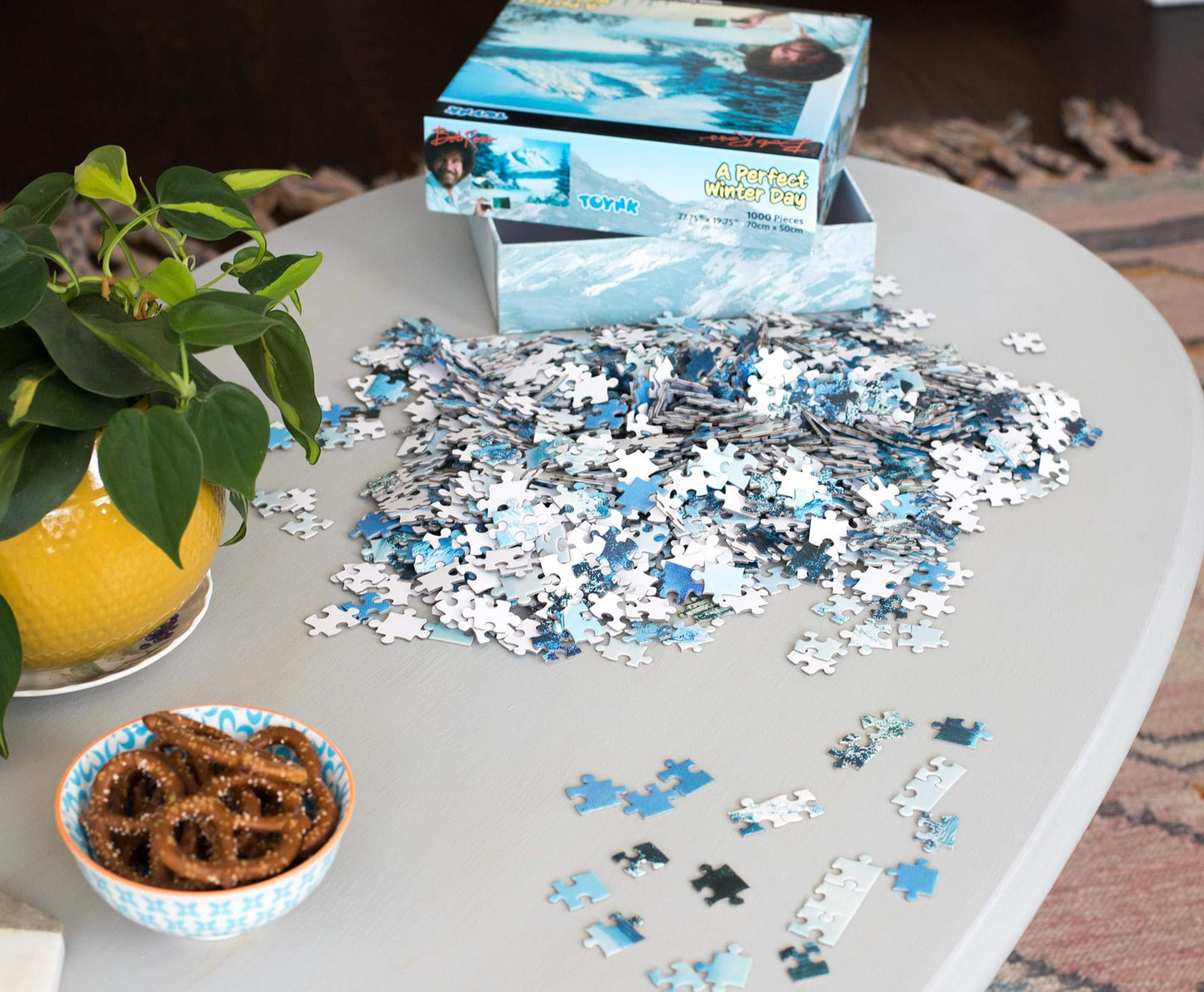 Bob Ross A Perfect Winter Day Nature Puzzle For Adults And Kids | Snowy Mountain 1000 Piece Jigsaw Puzzle Toy | Interactive Brain Teaser For Family Game Night | 28 X 20 Inches