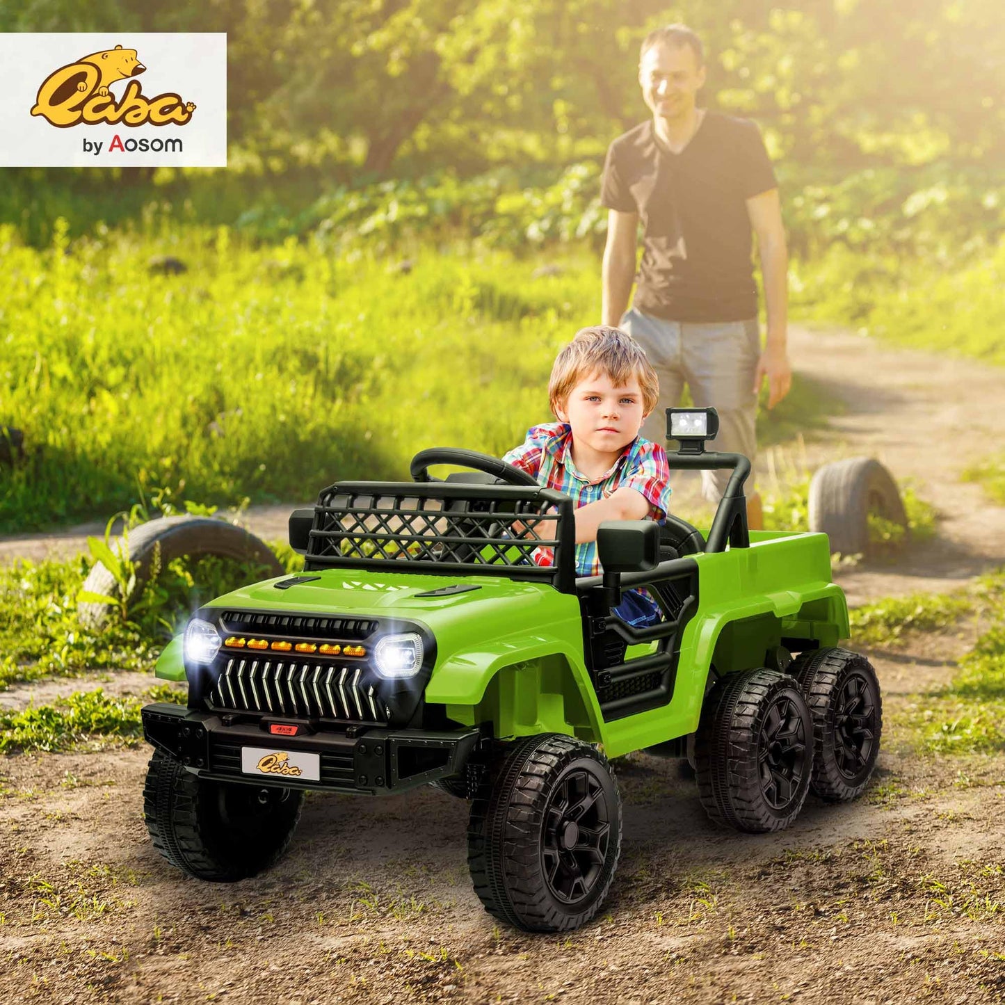 Qaba 12V 4x4 Kids Ride on Truck with Back Trailer, 2WD/4WD Switchable Kids Electric Car with Parent Remote Control, Spring Suspe