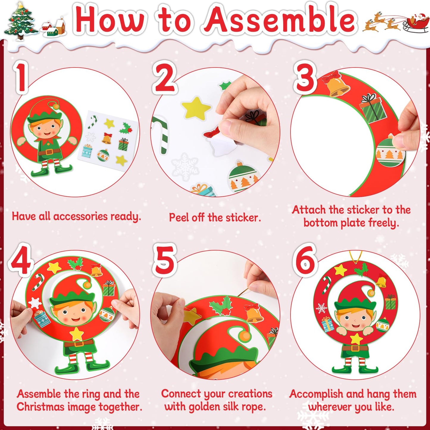 36 Sets Christmas Wreath Crafts Kits Xmas DIY Wreath Hanging Ornaments Santa Snowman Reindeer Gingerbread Man Cutout Winter Pape