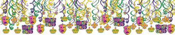 amscan Mardi Gras Hanging Swirl Party Decorations, Foil, 18, Value Pack of 30 Decoration, Multicolor (674595)