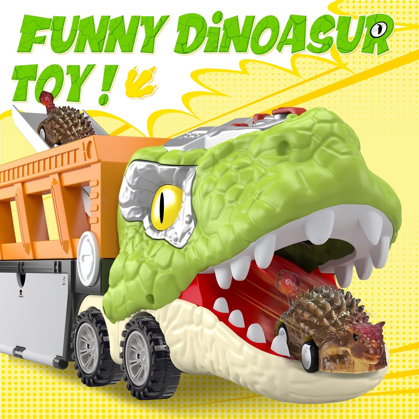 SpringFlower 11 in 1 Dinosaur Toys, Dinosaur Toys for Kids 3-5, Dinosaur Truck with 10 Pull Back Cars, Toddler Boy Toys Age 3 4