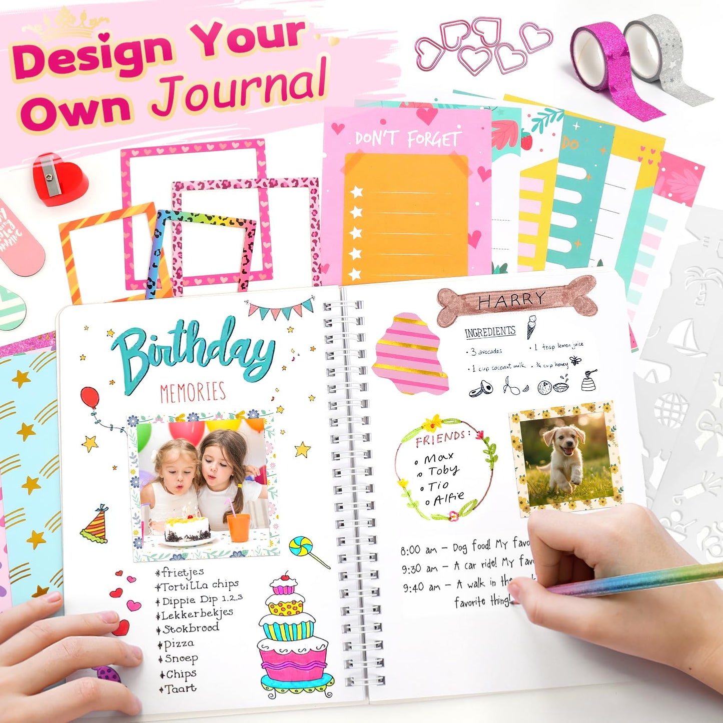 Adusriz Princess Diy Journal Kit For Girls 8-12, 50+Pcs Gifts For Tween & Teen Girls, Scrapbook & Diary Supplies Set, Journaling