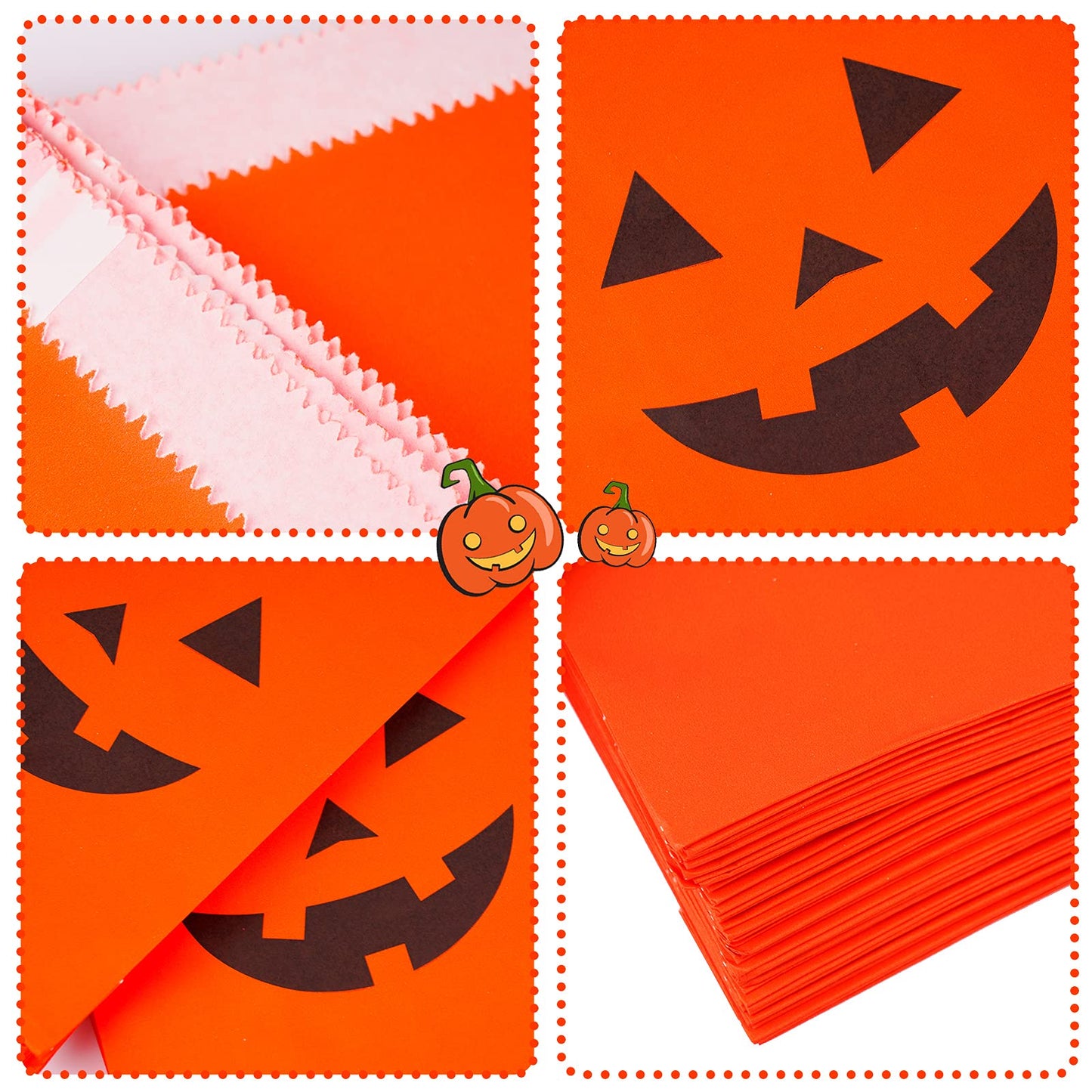 Kolewo4Ever 100 Pieces Halloween Pumkin Bags Halloween Treats Bags Halloween Paper Bags Pumkin Color Bags Jack-O-Lantern Pumpkin
