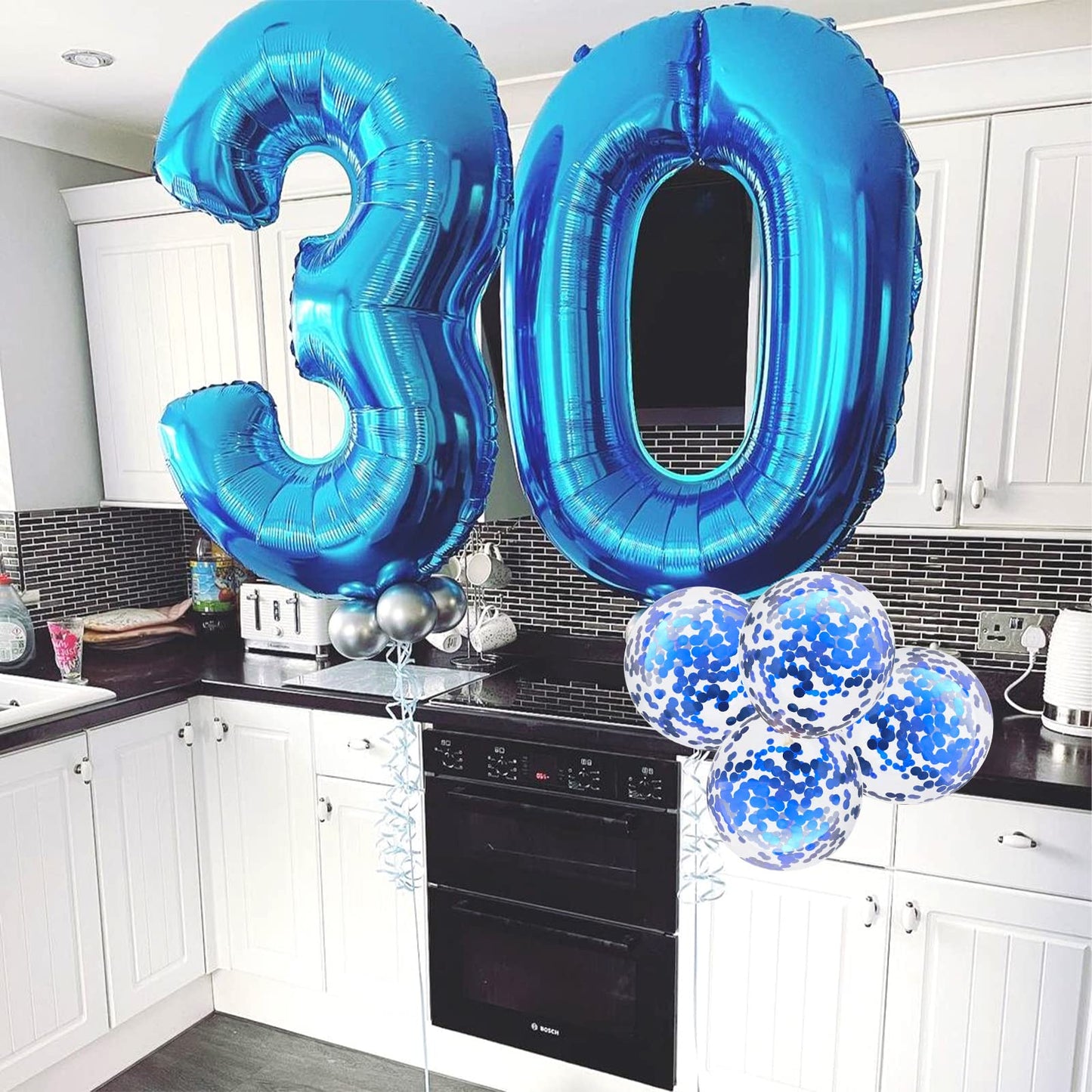 Lingqiang 40" Blue Foil Number 30 Balloons, Self-Inflating Helium Decor for 30th Birthday Party