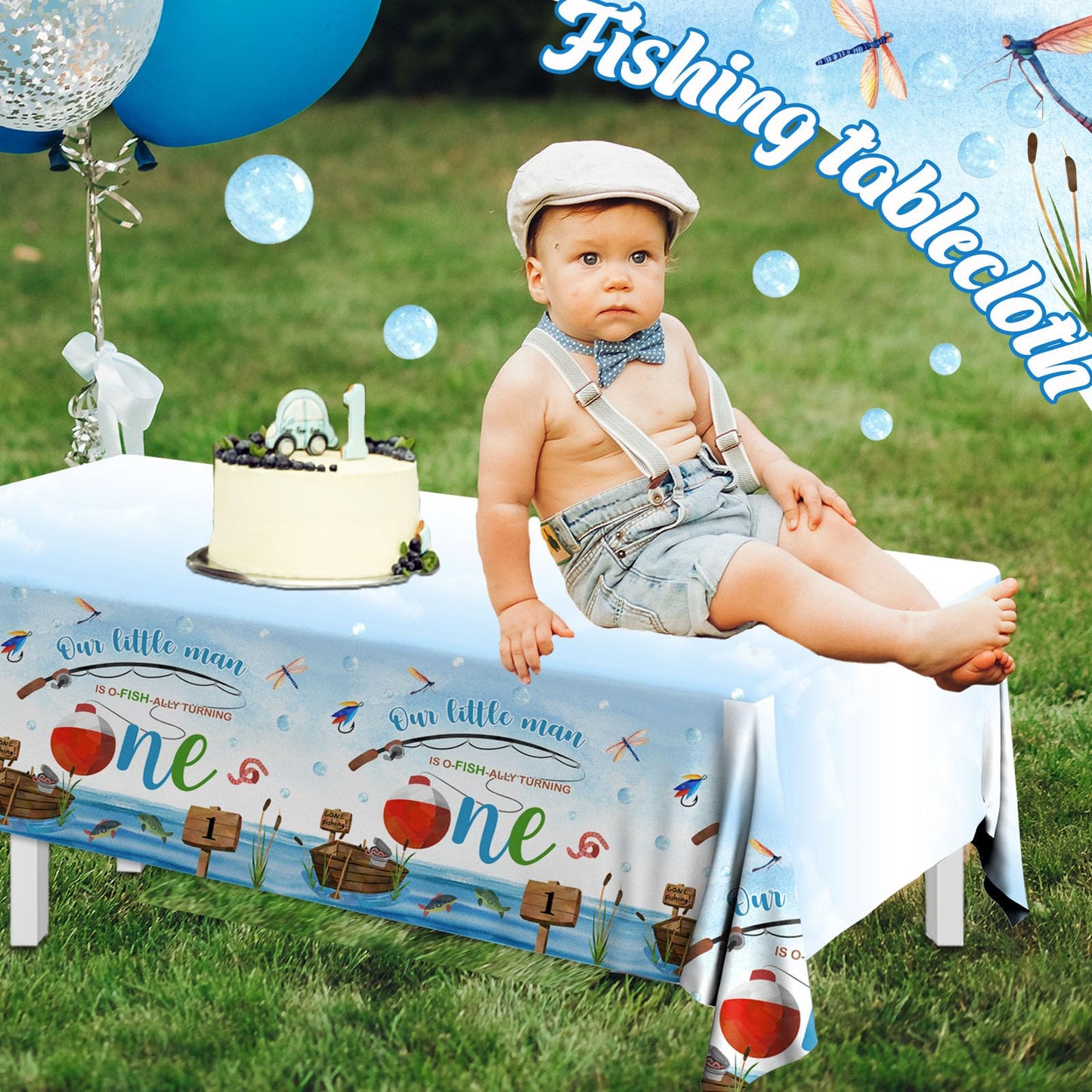 Ofishally One Birthday Decorations, 3Pcs Gone Fishing 1St Birthday Party Supplies Tablecloth, Little Fisherman Gone Fishing Rect