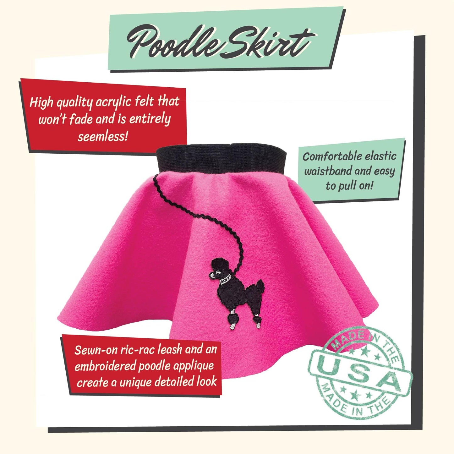 Hip Hop 50'S Shop Baby/Infant 3 Piece Poodle Skirt Costume Set (Hot Pink 6 Month-3Pc)
