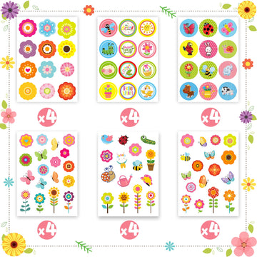 Miss Fantasy Spring Stickers Flowers Stickers 344Pcs Spring Flowers Stickers For Kids/ Crafts/Envelopes/Teachers Spring Stickers Bulk For Spring Decorations Spring Self-Adhesive Stickers For Kids Spring Theme Party School Classroom Prizes Party Supplies