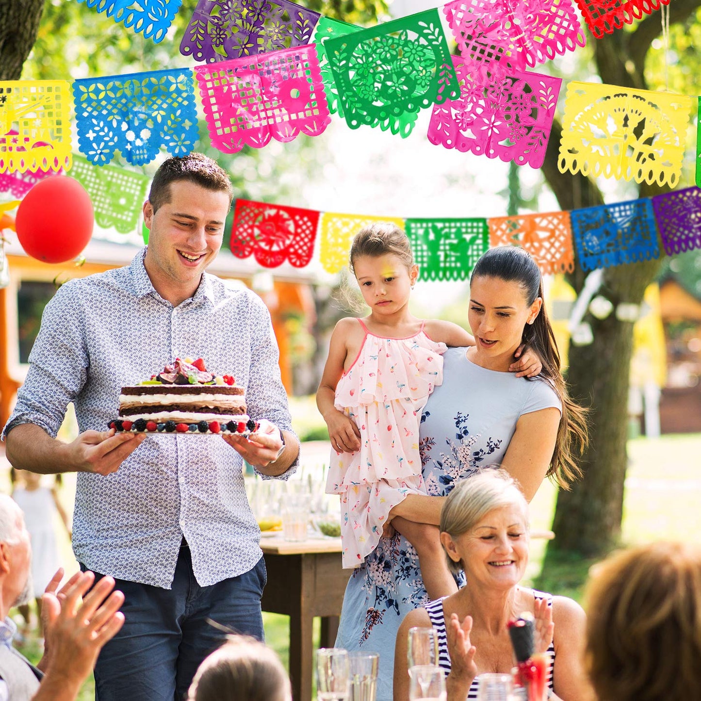 4 Packs Mexican Party Banner 60 Feet Fiesta Plastic Papel Picado Banner Cinco de Mayo Dia De Los Muertos Decor Day of The Dead D