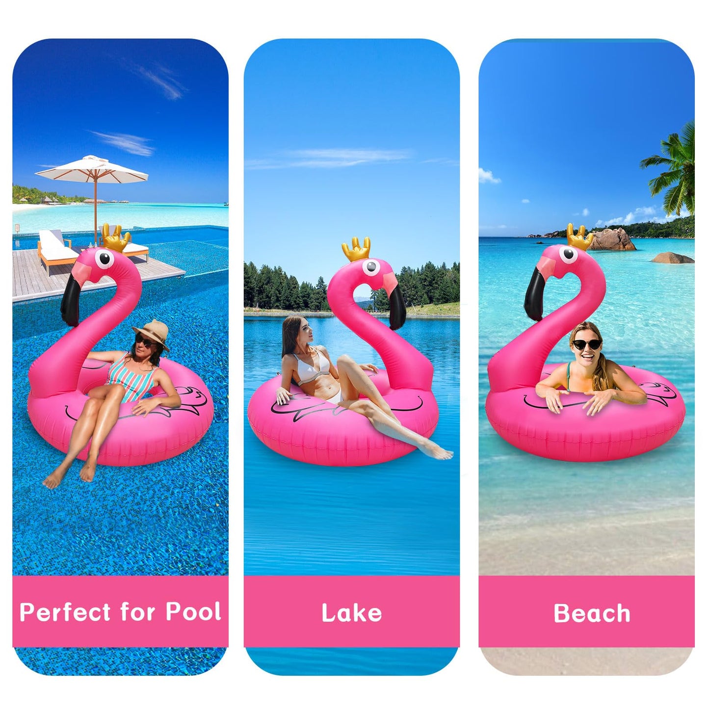 Topdear Inflatable Flamingo Pool Float, 42'' Pink Flamingo Swim Tube Rings, Large Pool Beach Floaties Lake, Blow Up Beach Floaty