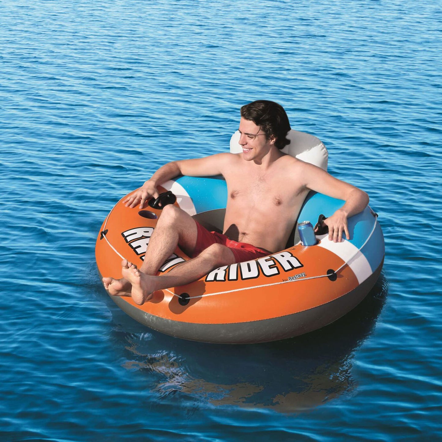 Bestway Hydro-Force Rapid Rider Inflatable River Tube Water Float For 1 Person With Built-In Backrest, Handles, And Cupholders, Orange