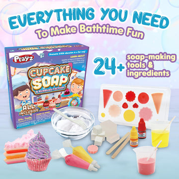Playz Yummy Cupcake Soap & Bubbles Diy Science Kit - Fun Stem Gift For Age 8, 9, 10, 11, 12 Year Old Girls And Boys - Educational Arts And Crafts For Kids Age 8-12