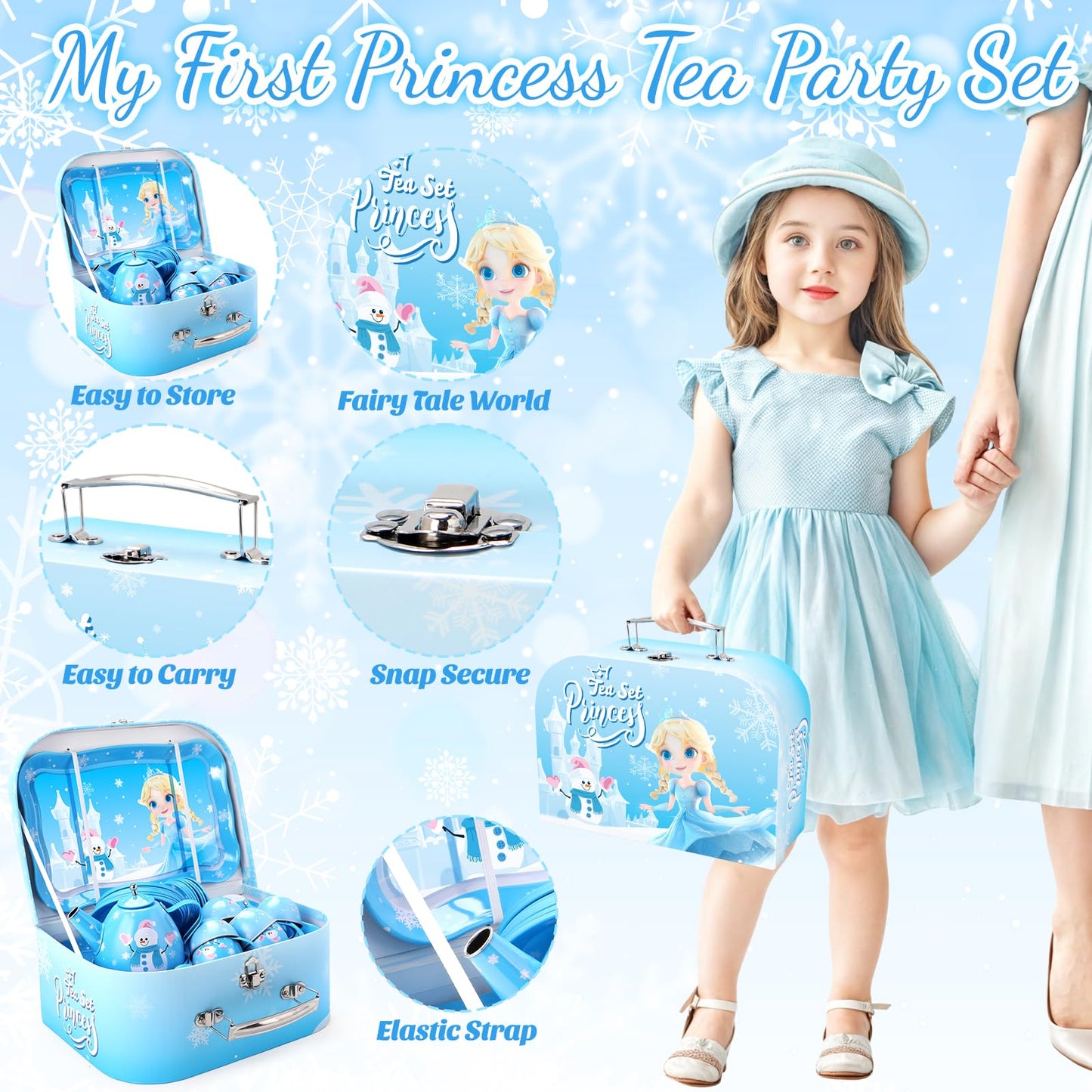 INNOCHEER Tea Party Set for Little Girls Toys, Frozen Toys for Girls Gifts, Tea Sets for Toddlers 3-5, Pretend Play Kitchen Toy,