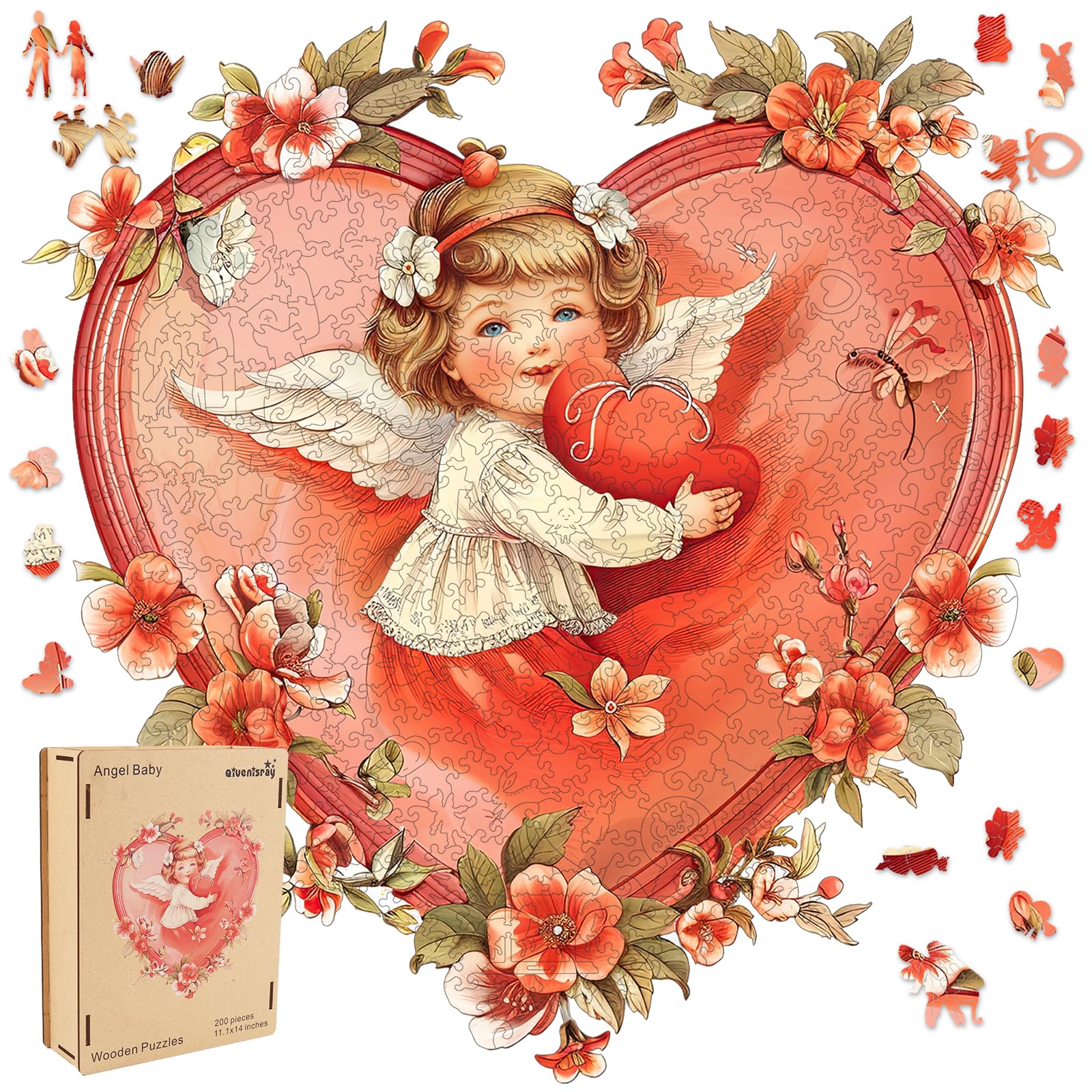 Qiuenisray Wooden Puzzles For Adults,Angel Baby Wooden Jigsaw Puzzles 200Pcs,10.4X10.9In,Medium,Unique Shape Adult Puzzles,Irreg